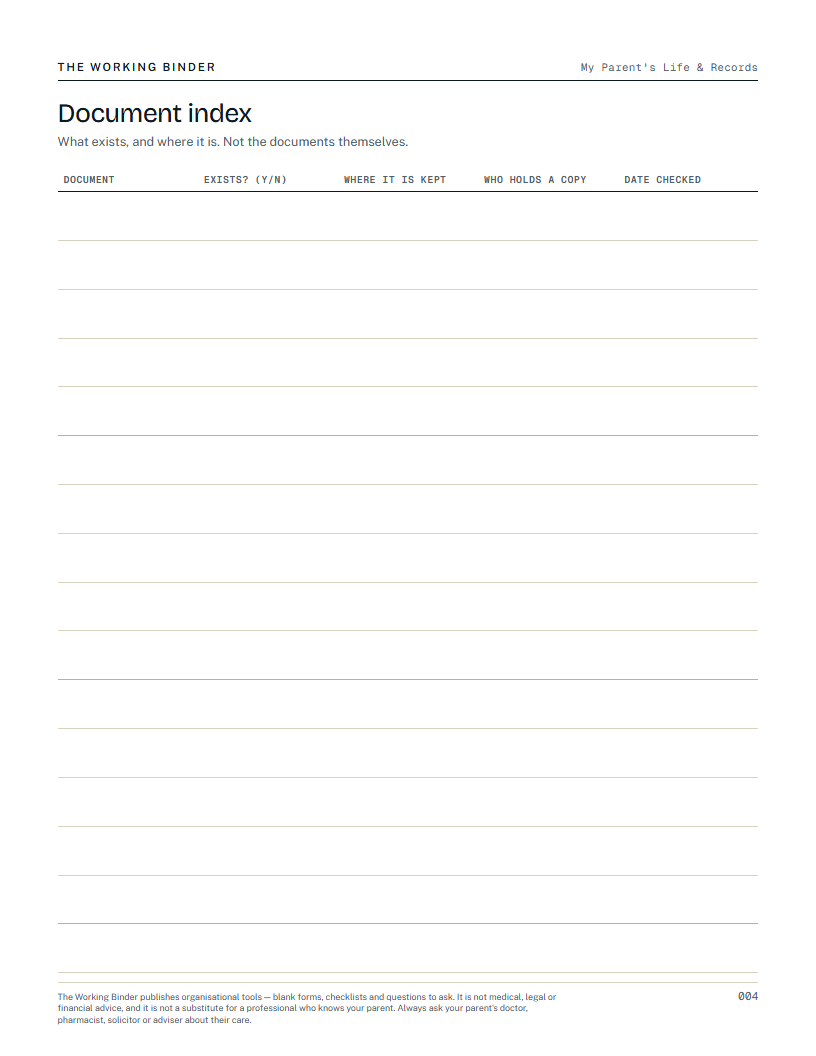 My Parent's Life & Records — Document index